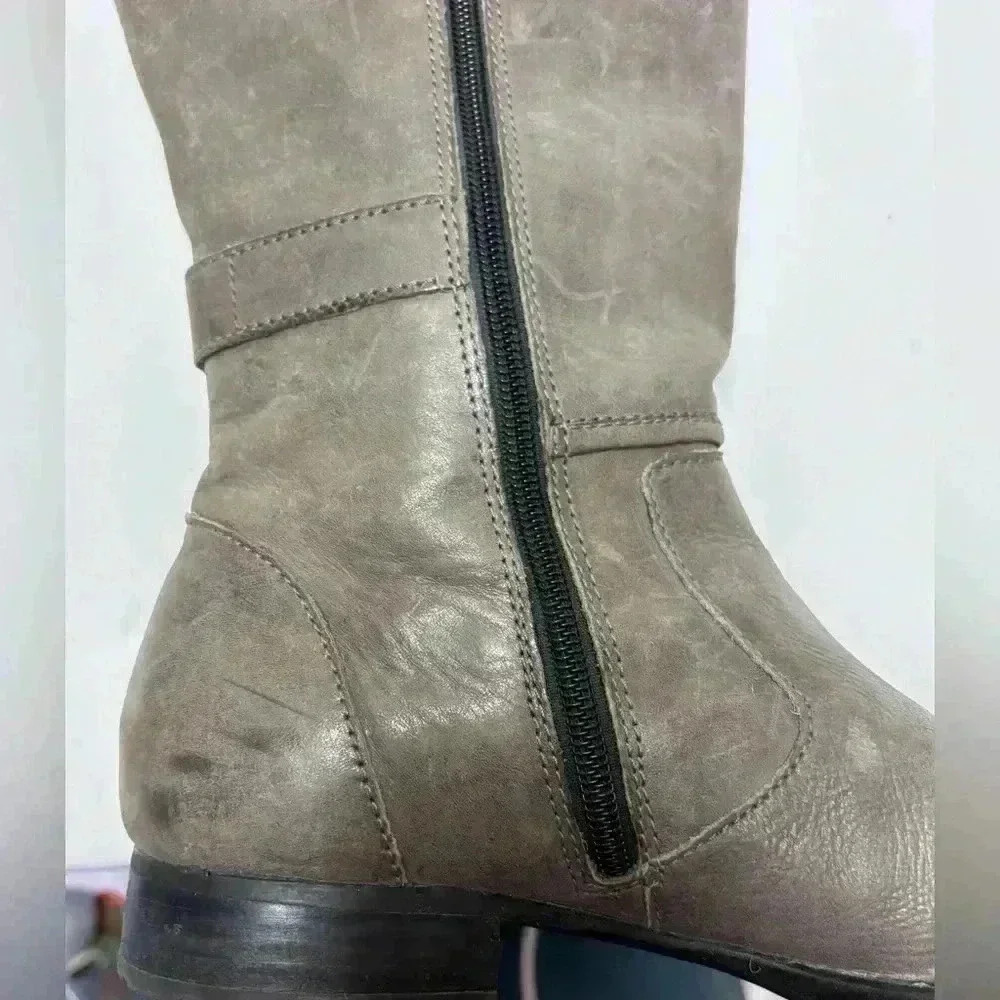 Born Women’s Attila Grey Burnish Tall Soft Leather Boots Size 8 - Picture 10 of 15